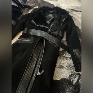 Ladies winter coat with fur  and leather trim